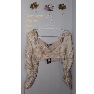 Champagne color ruched long sleeve crop top